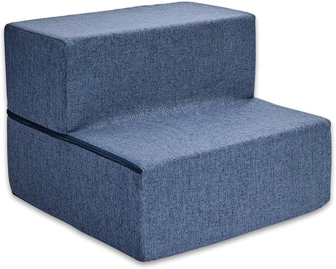 Best Pet Supplies Dog Stairs & Steps - Foam Steps for Small Dogs & Cats, Non-Slip Indoor Balanced Pet Step Support, Dog Ramp, No Assembly, Navy Blue, Foldable 2-Step (12-inch Height)