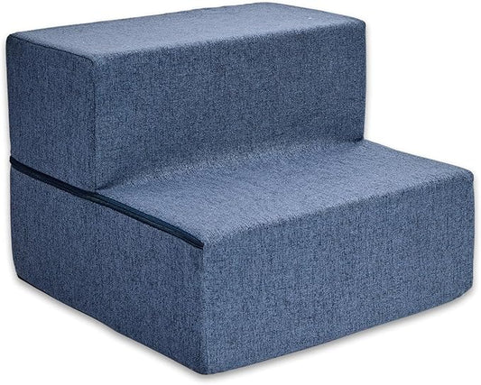 Best Pet Supplies Dog Stairs & Steps - Foam Steps for Small Dogs & Cats, Non-Slip Indoor Balanced Pet Step Support, Dog Ramp, No Assembly, Navy Blue, Foldable 2-Step (12-inch Height)