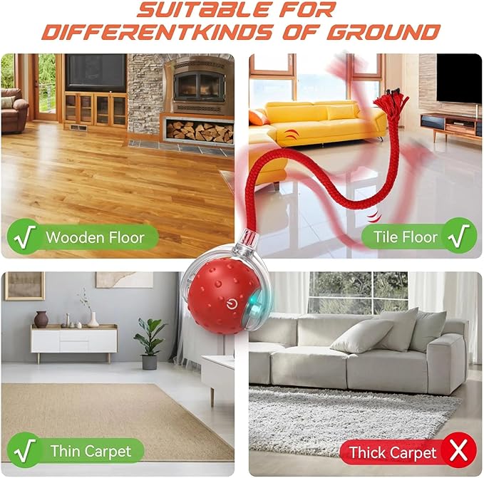 Interactive Cat Toys Ball for Indoor Cats,[2025 Newly Upgraded] Agile Moving Cat Ball with Elastic Mesh Tail,Automatic Kitten Toys for Bored Indoor Adult Cats,Motion Activated (Red)