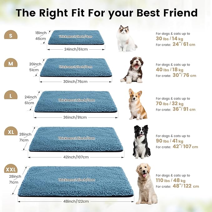 Dog Bed Mat Self Heating Pad for Medium Large Dogs, Dog House Bed Crate Pad for Sleeping Self Warming Pet Bed Puppy Blanket with Removable Washable Cover, Blue 42 Inches