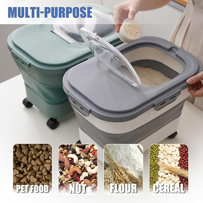 Collapsible Dog Food Storage Container with Lids, Airtight Rice Flour Cereal Sugar Bin Bucket, 20 25 30 Lbs Kitchen Accessories Holder Cat Pet Gift Travel Essentials Must Haves Gear Stuff Necessities