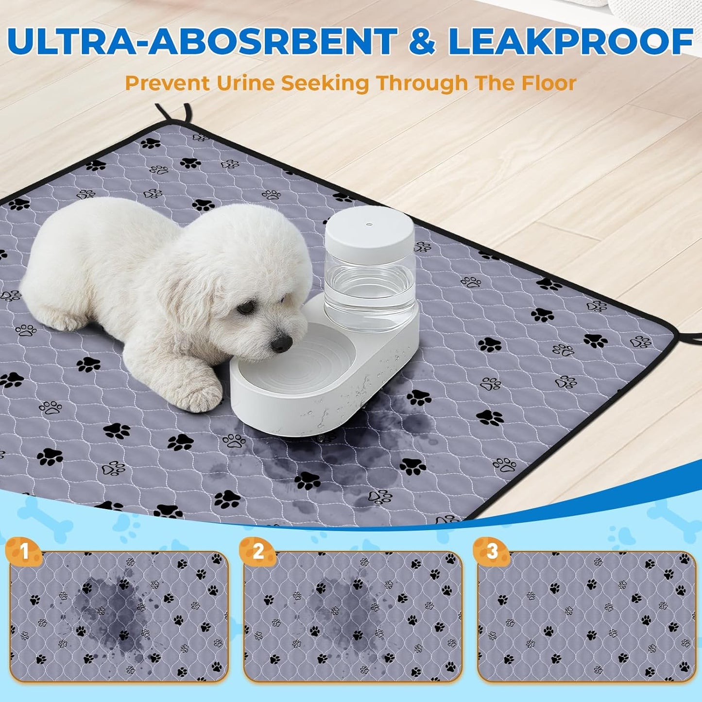 Fostanfly Washable Pee Pads for Dogs, 72"x72"-2 Pack Extra Large Reusable Potty Pads for Floor, Non-Slip Waterproof Pet Playpen Mat for Puppy/Senior Dog Whelping Incontinence