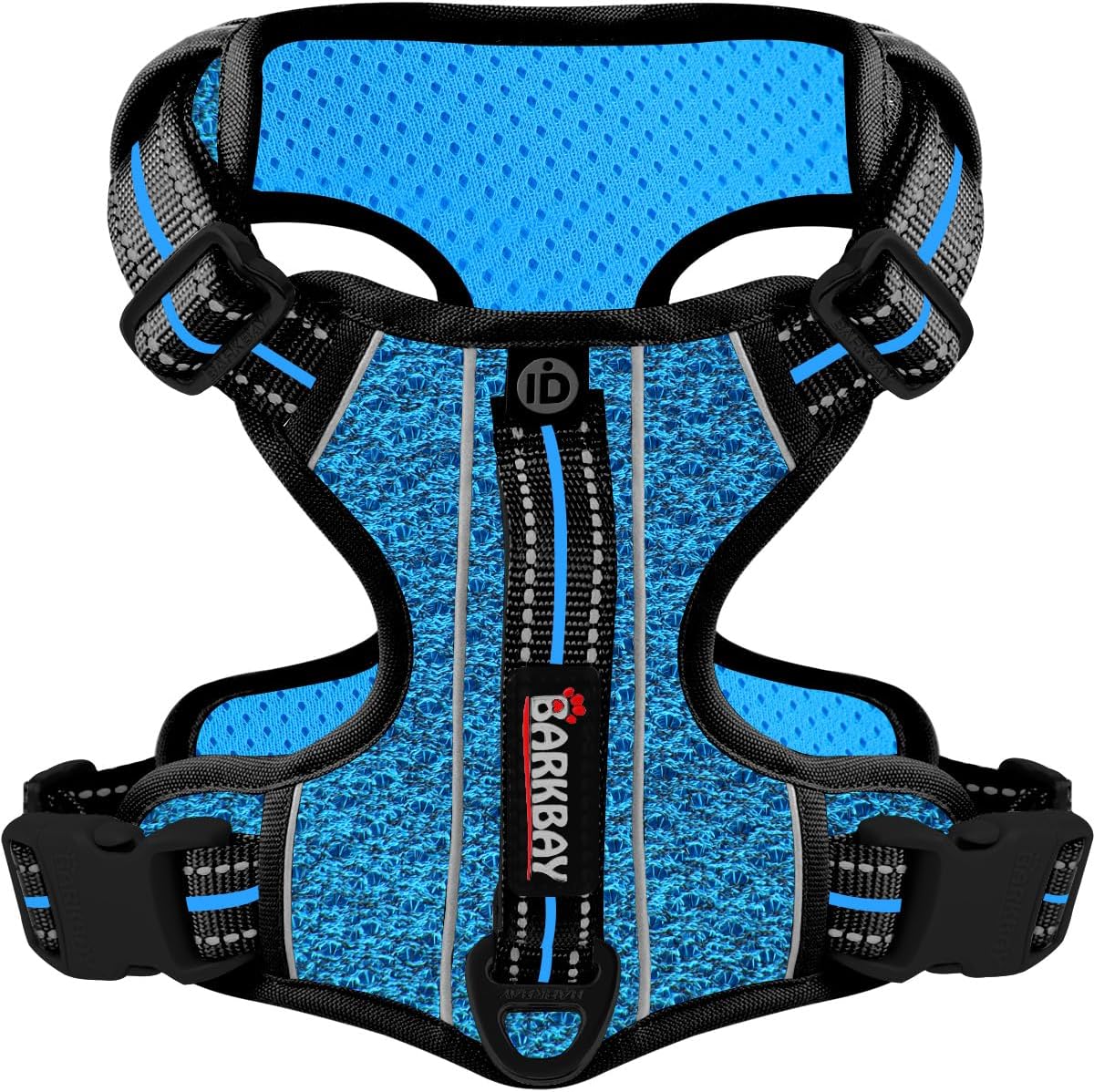 BARKBAY Dog Harness No Pull with ID Tag Pocket - Heavy Duty, Reflective, Easy Control for Large Dogs(Blue/Black,L)