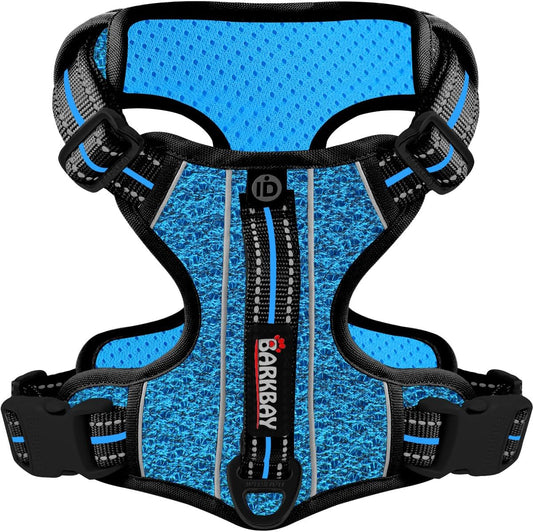 BARKBAY Dog Harness No Pull with ID Tag Pocket - Heavy Duty, Reflective, Easy Control for Large Dogs(Blue/Black,S)