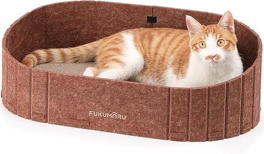 FUKUMARU Cat Scratcher, 24 Inch Sofa Shape Cat Scratching Bed, Reversible Detachable Cats Scratching Board, Round Cats Scratch Pads Refill Indoor, Caramel