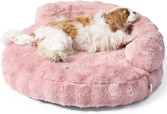 EHEYCIGA Medium Dog Bed and Large Cat Couch – Fluffy Faux Rabbit Fur Pet Sofa for Small and Medium Dogs, Washable Removable Cover, Waterproof and Non-Slip, 30 Inch, Pink