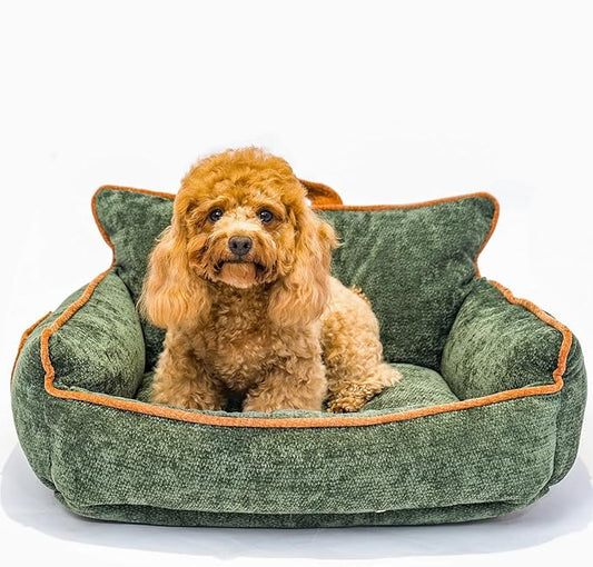 Orthopedic Dog Bed for Small Dogs - Washable Pet Bed with Removable Side Bolsters, Non-Slip Durable, Plush Cat Sofa for Comfort - Soft Supportive Small Dog Sofa (Green)