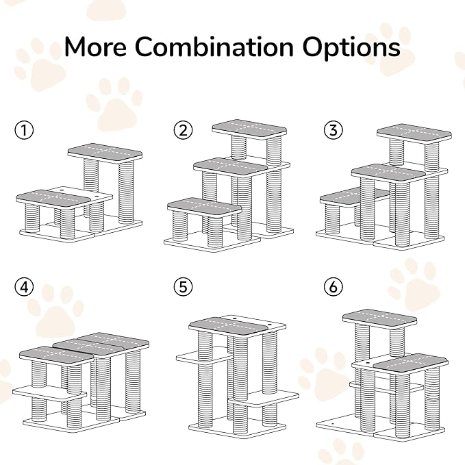 FUKUMARU Dog Stairs, Solid Wood Pet Stairs with Cat Scratching Post, Transformable Cat Ramp Can Hold Up to 200 lbs, 20 Inch Pet Steps for Dogs and Cats to Climb High Bed and Couch, Over 6 Combinations