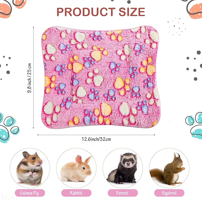 4 Pack Ultra Soft Dog Cat Bed Mat with Cute Prints Reversible Fleece Dog Crate Kennel Pad Cozy Washable Thickened Hamster Guinea Pig Pet Bed Mat for Small Animals(13 x 10 Inches,Vivid Color)