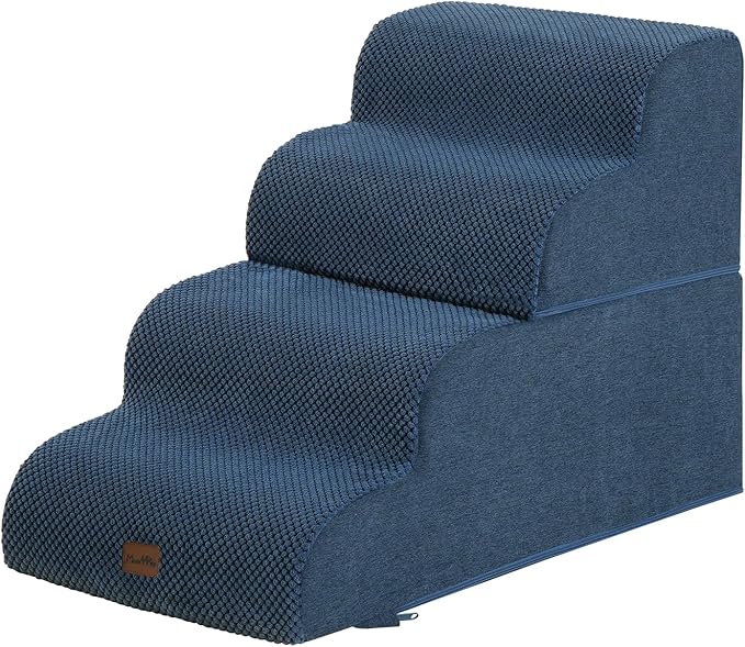 Made4Pets Dog Stairs Ramp for Bed, 4-Step Dog Steps for High Bed Couch Sofa Climbing, 35D Foam Pet Steps for Small Dogs and Cats, Non-Slip Bottom Pet Stairs, Navy
