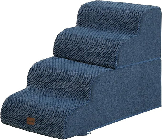 Made4Pets Dog Stairs Ramp for Bed, 4-Step Dog Steps for High Bed Couch Sofa Climbing, 35D Foam Pet Steps for Small Dogs and Cats, Non-Slip Bottom Pet Stairs, Navy