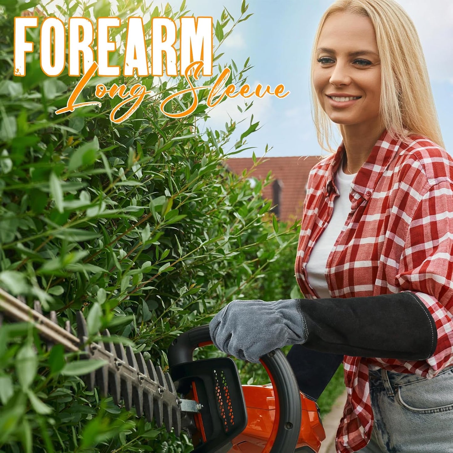 HANDLANDY Long Gardening Gloves for Men & Women, Cowhide Leather Rose Pruning Gloves, Breathable Thorn Proof Gauntlet Glove (Dark Grey-Black, M)