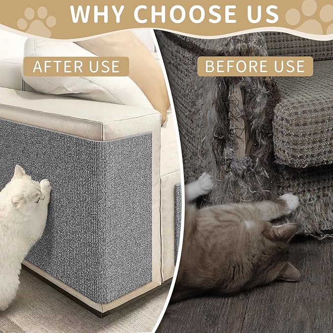 Cat Scratch Furniture Protector, 2PCS 39.4"x15.8" Self-Adhesivet Scratch Mats Deterrent for Furniture, DIY Climbing Cat Scratcher Couch Protector from Cat Claws (Light Grey)
