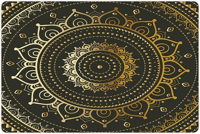 Lunarable Mandala Pet Mat for Food and Water, Tribal Harmonyic Art Illustration Print, Non-Slip Rubber Mat for Dogs and Cats, 18" X 12", Yellow Beige