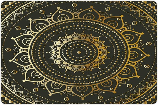 Lunarable Mandala Pet Mat for Food and Water, Tribal Harmonyic Art Illustration Print, Non-Slip Rubber Mat for Dogs and Cats, 18" X 12", Yellow Beige