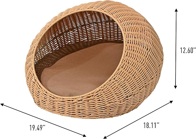 CBD3000A Fiora 19.5" x 18" Modern Circular Faux Wicker Pet Bed with Machine-Washable Cushion, Cat Beds for Indoor Cats, Natural