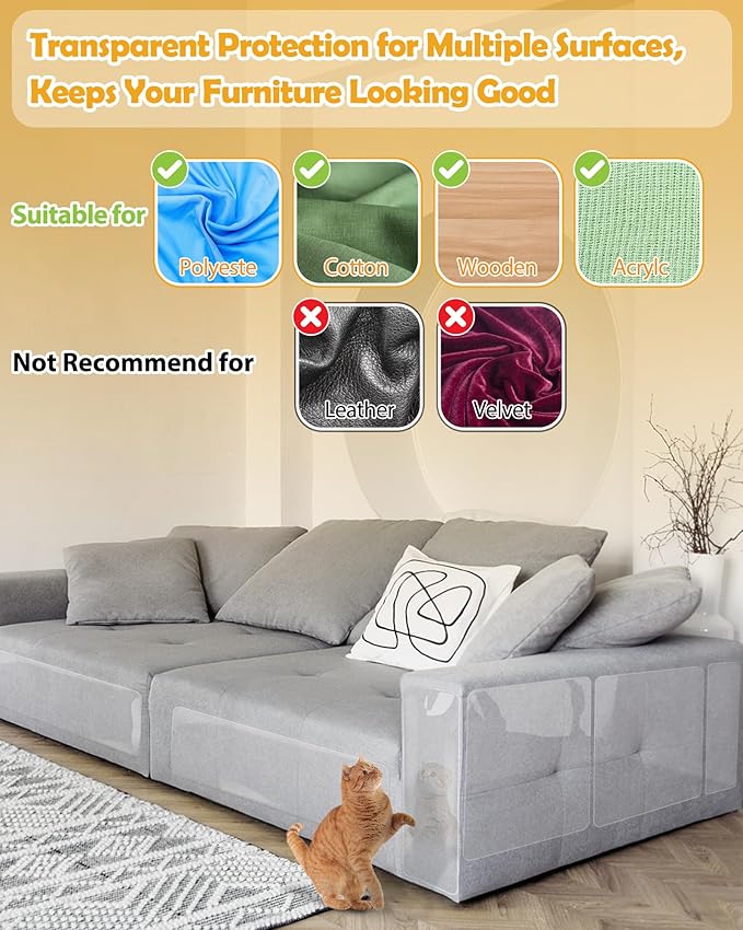 Cat Scratch Couch Furniture Protector: Thickened Protectors Sofa Guard from Cats Scratching - 12 Pack Clear Plastic Sticky Cover Anti Scratch Protection for Couches from Pet Claw
