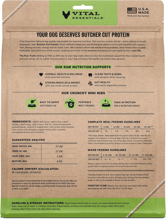 Vital Essentials Freeze-Dried Raw Rabbit Meal or Mixer Dog Food Crunchy Mini Nibs, 25 oz