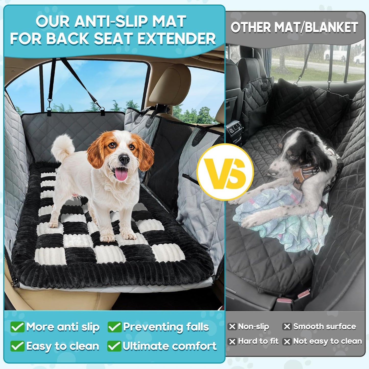 Dog Car Bed Mat, Non-Slip Backseat Extender Pet Blanket, Plaid Dog Bed for SUVs, Sedans & Trucks, Chew-Resistant Travel Pad for Dogs, Easy Clean & Scratch-Proof & Comfort (50"x24.6")