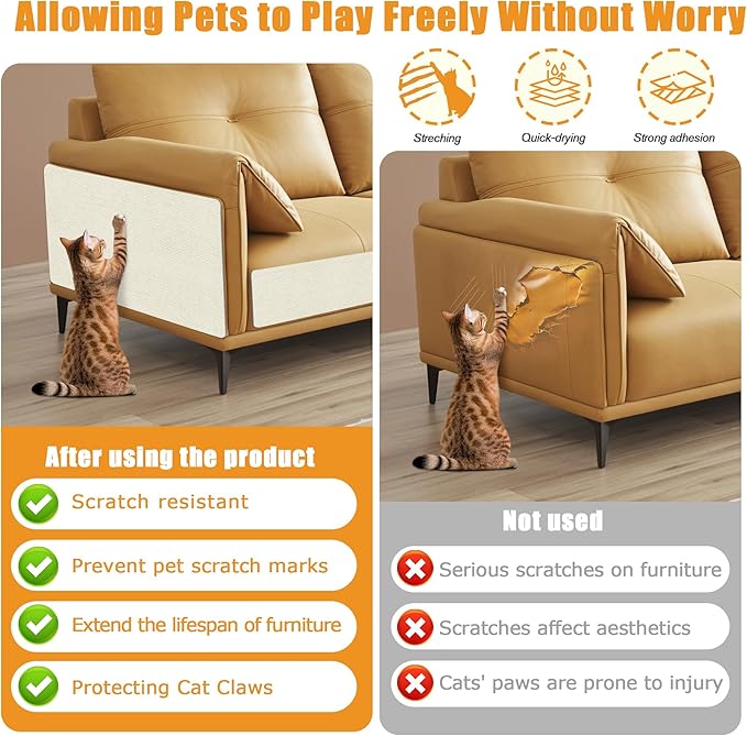 Cat Scratching mat Self-Adhesive, Trimmable Furniture Protector for Couch, Sofa, Wall & Cat Trees - Durable Scratch Pad with Nano Tape, DIY Climbing Carpet for Indoor Cats (White, 23.6"x15.8")