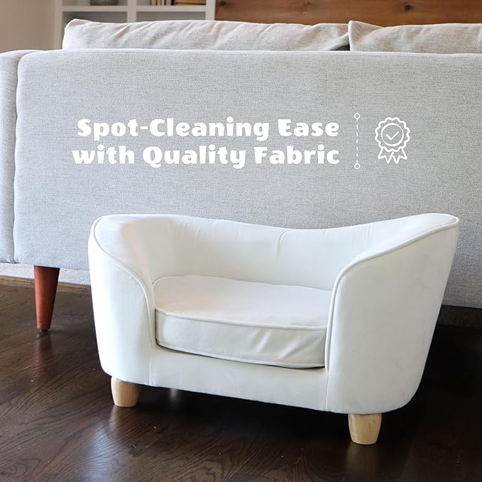 Critter Sitters 28-In. Faux-Velvet White Oval Dog Bed for Small Dogs and Cats, Modern and Comfortable Pet Sofa, Easy to Clean