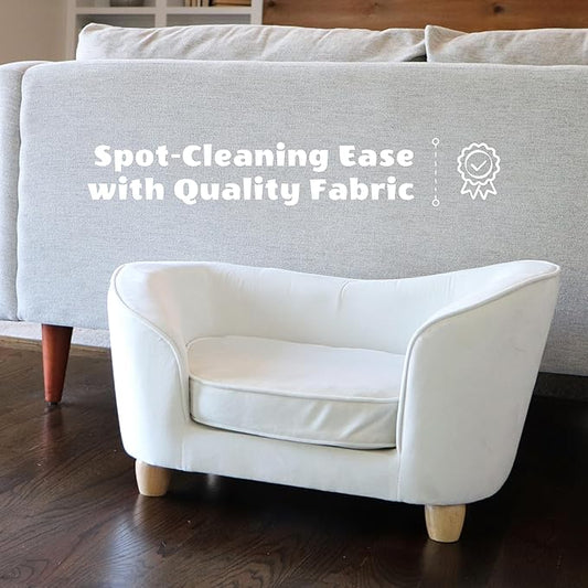 Critter Sitters 28-In. Faux-Velvet White Oval Dog Bed for Small Dogs and Cats, Modern and Comfortable Pet Sofa, Easy to Clean