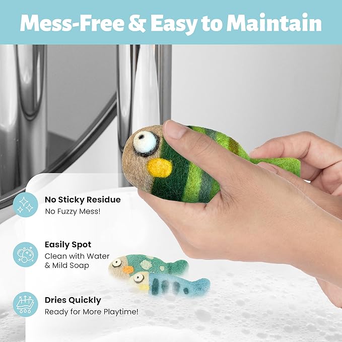 Woolbuddy 𝗡𝗲𝗲𝗱𝗹𝗲 𝗙𝗲𝗹𝘁𝗶𝗻𝗴 𝗞𝗶𝘁 𝗳𝗼𝗿 𝗕𝗲𝗴𝗶𝗻𝗻𝗲𝗿𝘀 DIY Cat Toys Set (3-Pack) – Handmade Felted Fish, Wool Felting Kit for Cats, Soft Enrichment Toys, No Catnip