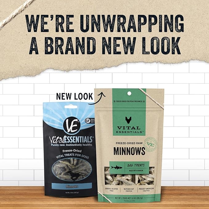 Vital Essentials Minnows Dog Treats, 1 oz | Freeze-Dried Raw | Single Ingredient | Premium Quality High Protein Training Treats | Grain Free, Gluten Free, Filler Free