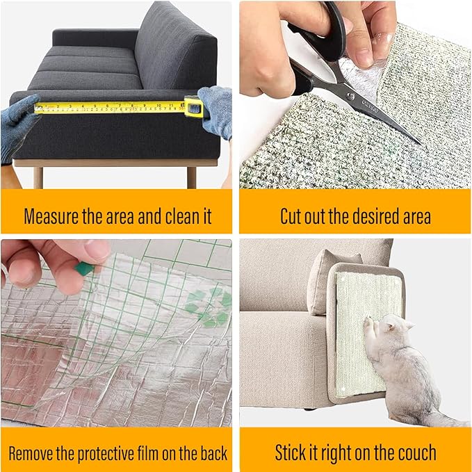 Cat Scratch Couch Furniture Protector, Adhesive Cat Scratch Pad Deterrent for Furniture, DIY Climbing Scratcher for Indoor Cats (Off White, 78.7x15.8 in)