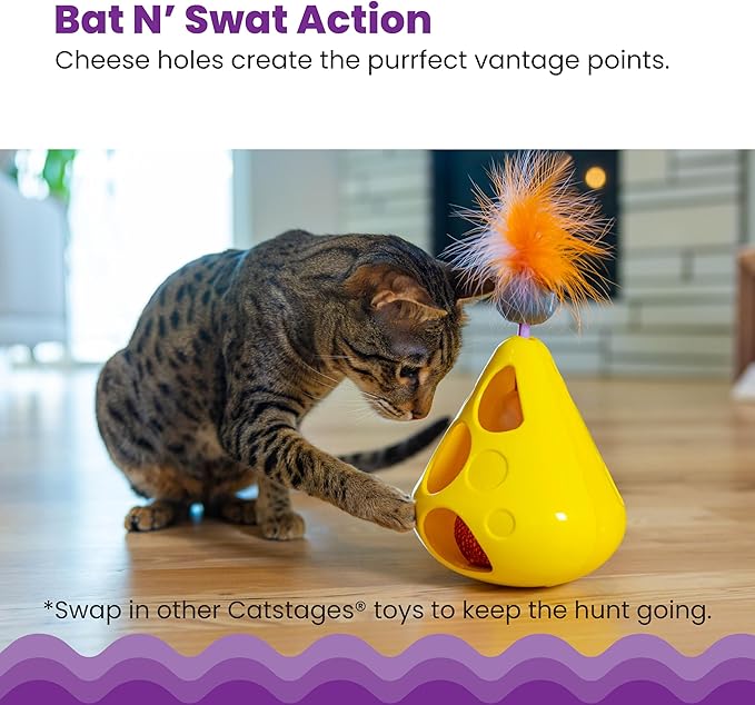 Catstages Mousin' Around Wobble Wedge, Plush Catnip Blend Cat Toy and Rolling Ball Inside, Yellow