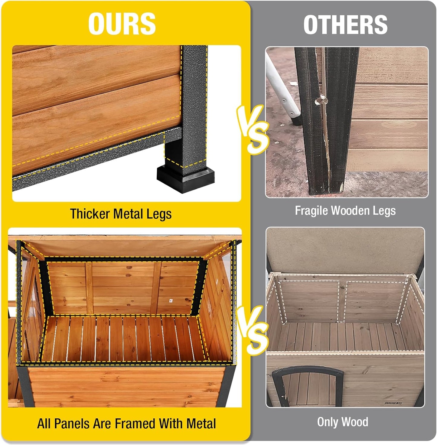 AIVITUVIN Outdoor Dog House with Anti-Chewing Durable Metal Frame Dog Kennel for Large Breed Dog Shelter Weatherproof (Brown 50.9" D x 37.4" W x 37.2" H