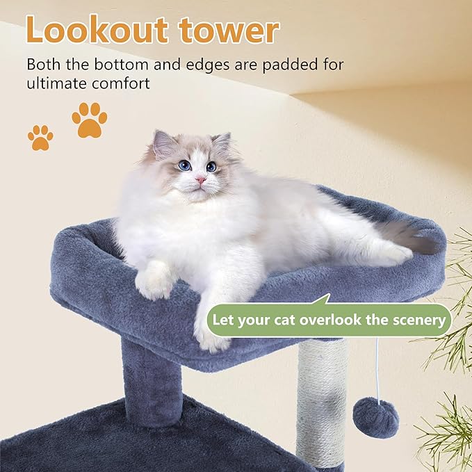 FDW Cat Tree for Indoor Cats 36 Inches Cat Tower Multi-Level Indoor Cat Play Condo House with Scratching Posts, Spacious Perch, Sisal Posts and Dangling Toys (Dark Grey)