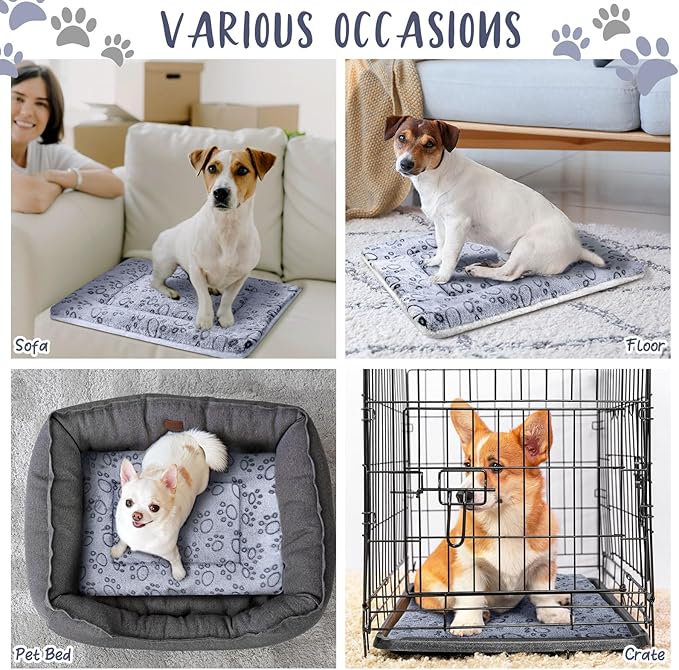 2 Pack Self Warming Cat Mat Self Heating Pad Bed Reversible Machine Washable Reflects Body Heat Warm Thermal Pet Pad Crate Blanket for Feral and Indoor Cat (Dog Paw,21" X 14")