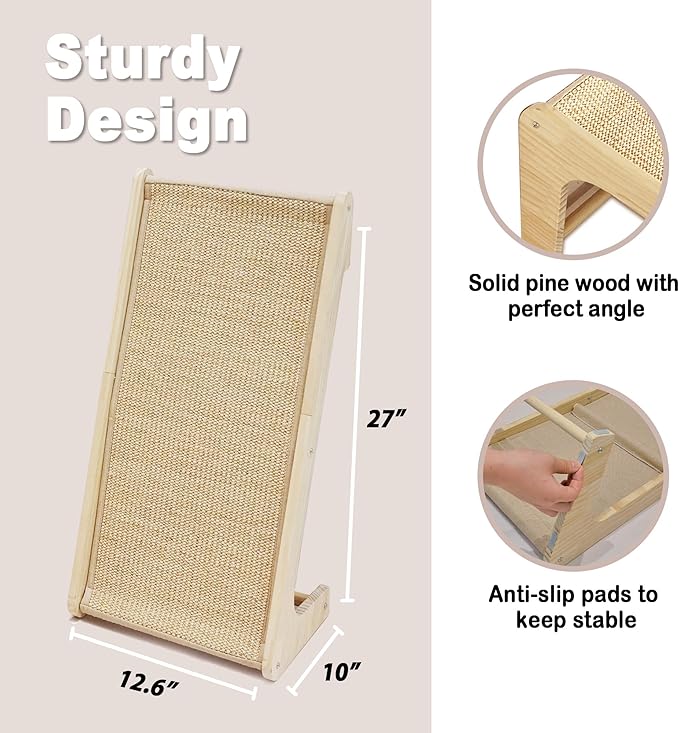 Meeyoview Sisal Cat Scratcher, L Shape Scratching Pad, Vertical Scratch Ramp for Indoor Cats, Wall & Couch Furniture Protector with Catnip