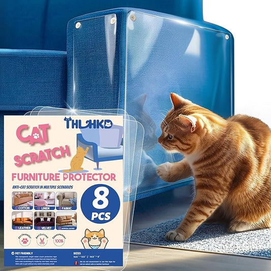 Cat Scratch Furniture Protector: 8 Pcs Couch Protectors Tape from Cats Claws Scratching Single Sided Clear Sticky Sheets Proof Clawing Sofa Corner Protection Cover Anti Scratch for Furniture