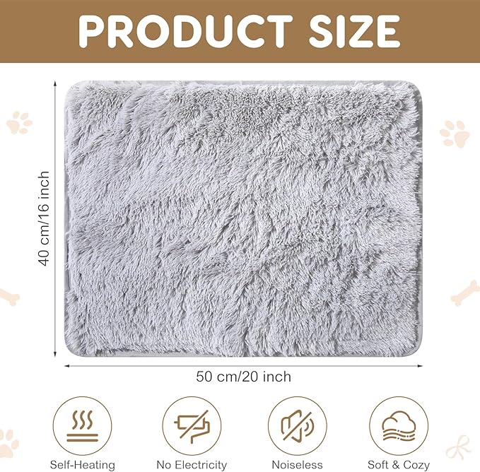 4 Pack Self Warming Cat Bed Pad Self Heating Dog Mat with Fluffy Faux Fur Plush Cat Calming Bed Thermal Mat Washable Pet Pad Anti Slip Bottom for Outdoor Indoor Pets(Grey,16" X 20")