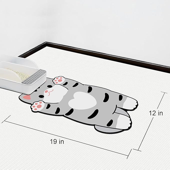 Cat Food Mat for Indoor Cats - No Stains Easy Clean Pet Supplies - Cat Bowls for Indoor Cats (Grey, 19"x12")