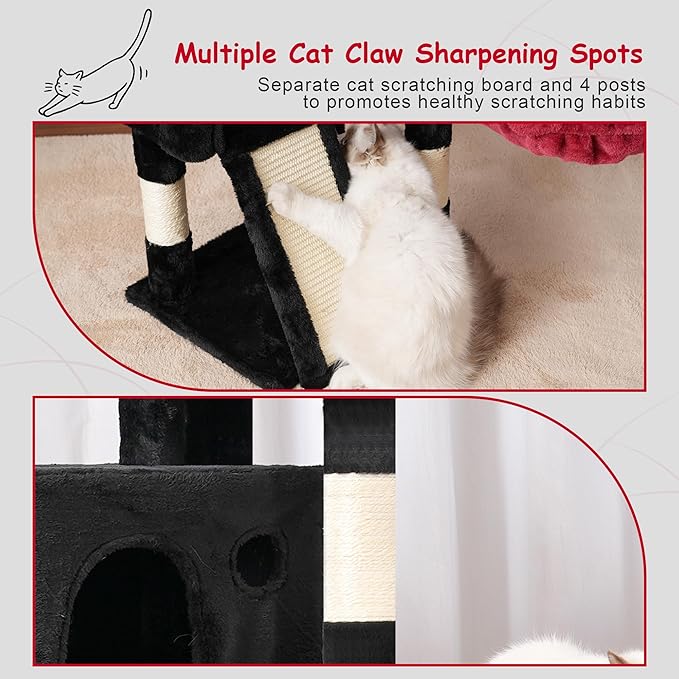 Cat Tree, 41.3" Cat Tower for Indoor Kittens with Scratching Board and Posts, Multi-Level Cozy Cat Condo with 2 Perches, Hammock, Balls, Black and Red GCT005SBR