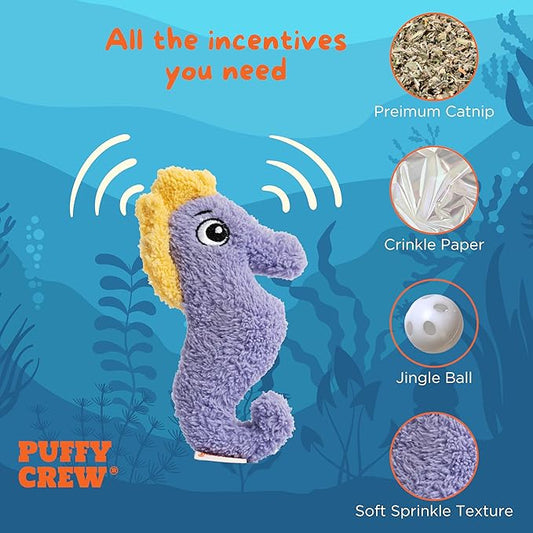 Interactive Catnip Cat Plush Toy, Ocean Theme, 5'', for All Breed Size Cats (Seahorse)