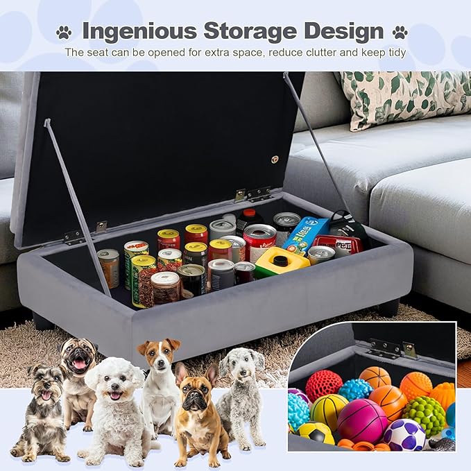 30" L Pet Sofa with Hidden Storage 30lbs, Dog Couch for Small-Sized Dogs and Cats, Soft Tufted Cushion, Light Grey