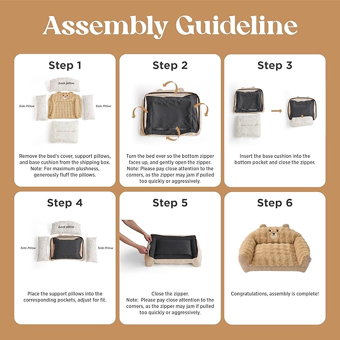 LE SURE Cute Dog Couch for Pets - Fluffy Original Bear Design Dog Beds for Medium Dogs, Pet Sofa with Washable Cover, Supportive Dogs Sofa Bed with Removable, 36inch, Almond