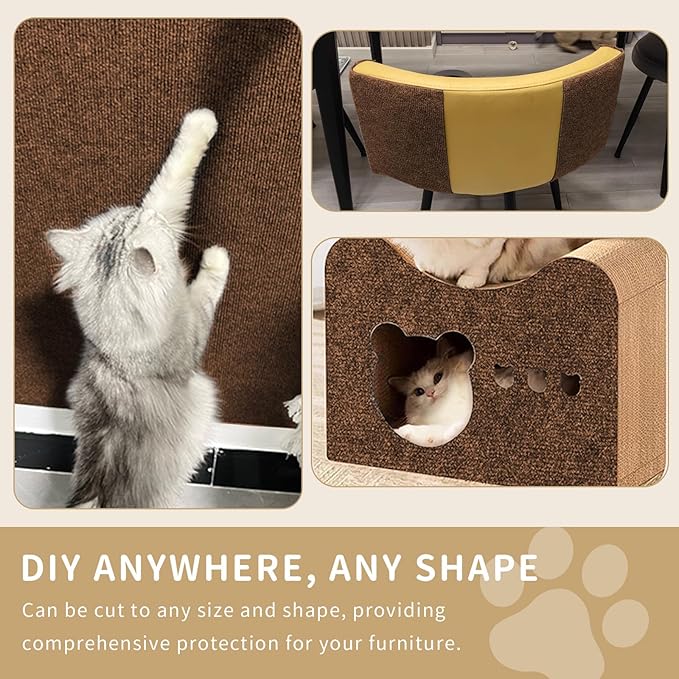 Cat Scratch Furniture Protector, 2PCS 39.4"x15.8" Self-Adhesivet Scratch Mats Deterrent for Furniture, DIY Climbing Cat Scratcher Couch Protector from Cat Claws (Brown)