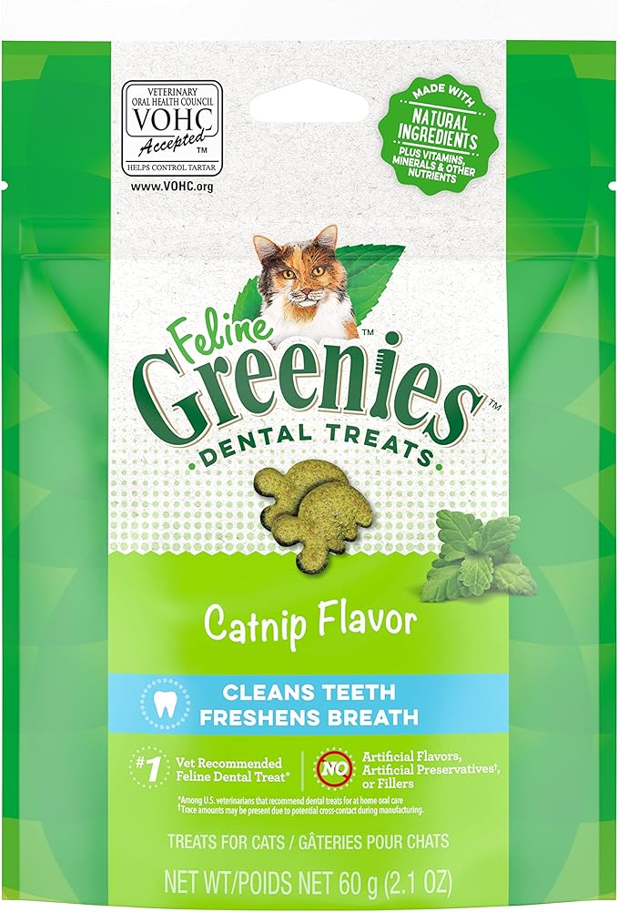 Greenies Feline Adult Dental Cat Treats, Catnip Flavor, 2.1 oz. Pack