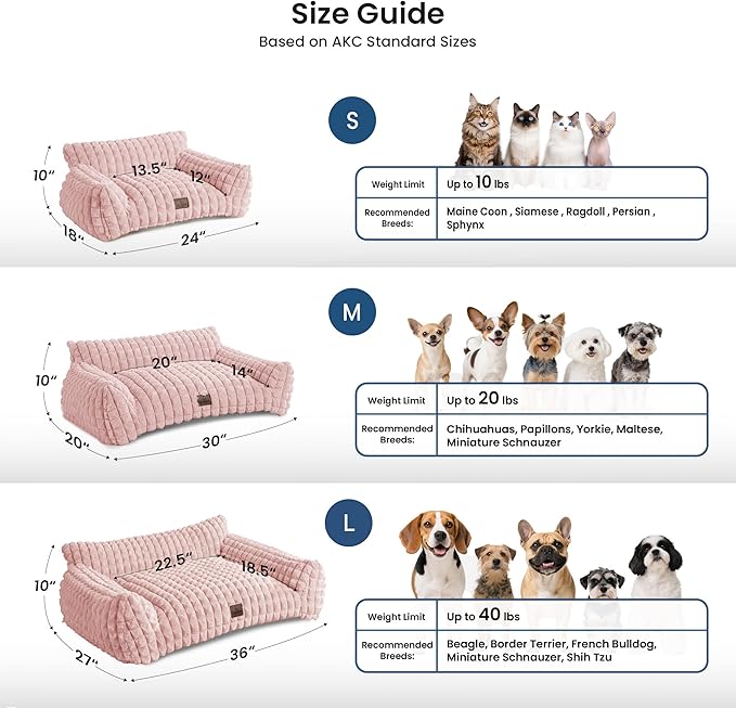 Cute Cat Couch Bed – Supportive & Fluffy Pet Sofa with Faux Rabbit Fur Washable Cover in 3D Diamond Pattern, 24" Pink