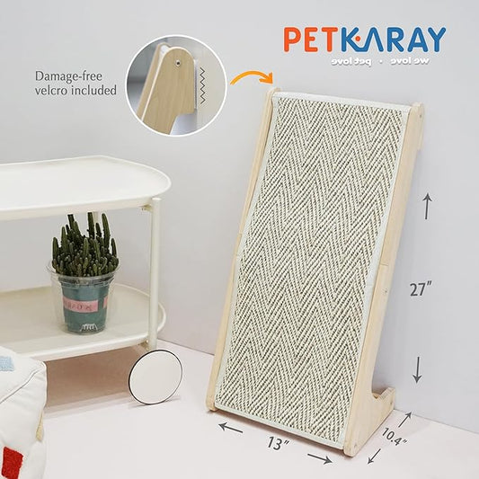 PETKARAY Sisal Cat Scratcher Ramp, L Shaped Scratching Post and Scratch Pad for Indoor Cats, Wall Furniture Protector(Chevron)