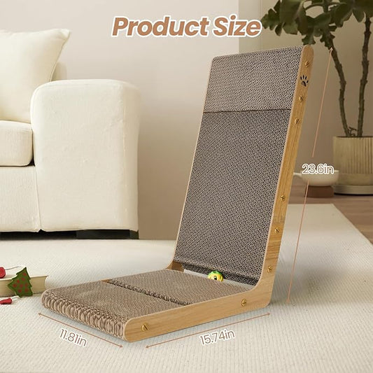 2-Pack Cardboard Cat Scratcher, 105° Tilt Angle Cat Scratching Board, 23.60 Inch L-Shape Cat Scratch Pads with Built-in Catnip Toy Balls, Cat Scratchers for Indoor Cats