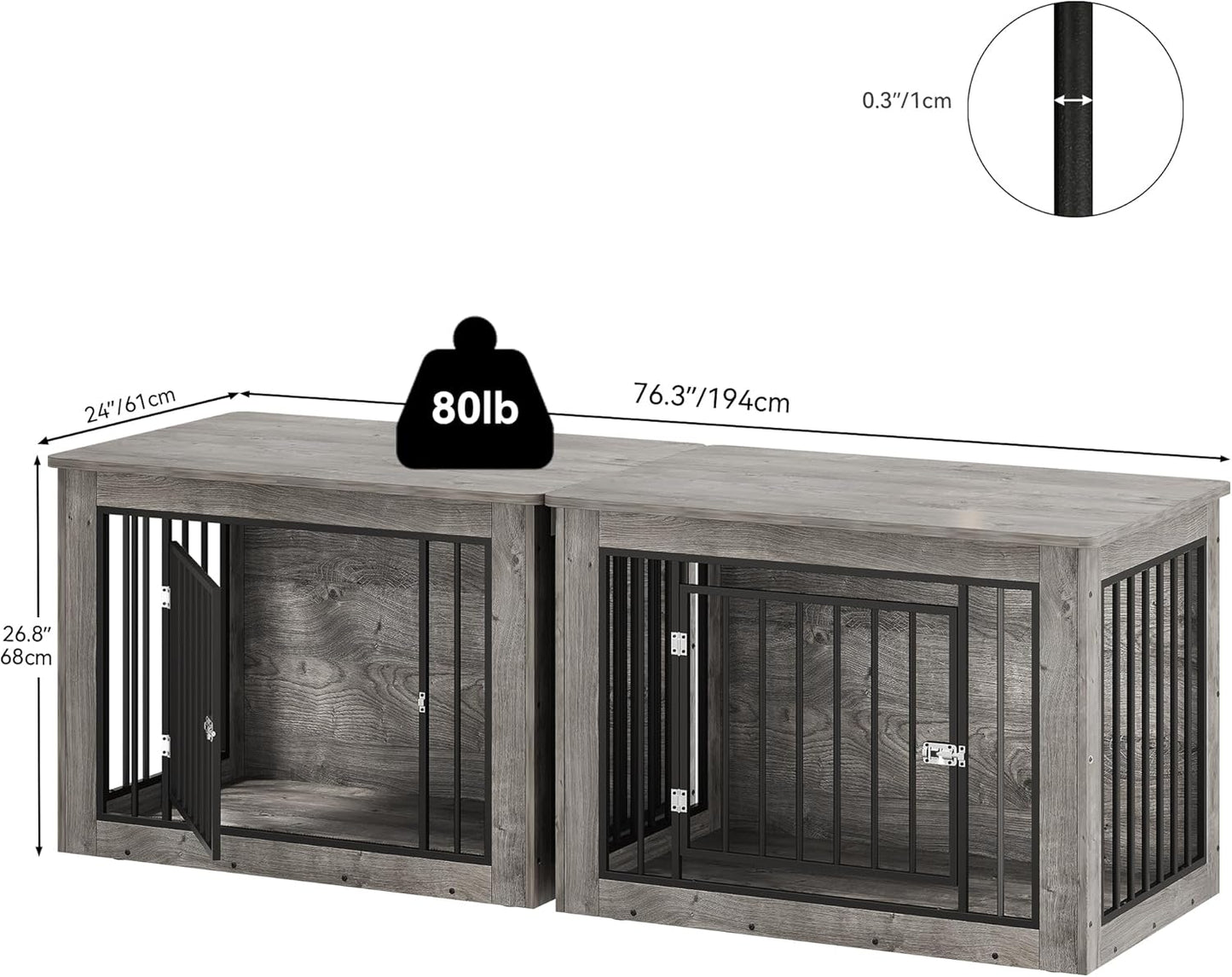 YITAHOME 76 Inch Double Dog Crate Furniture, XXL Dog Crate Furniture for 2 Dogs, Side End Table, Waterproof Top, Safety Corners, 2-in-1 Iron-Wood Fusion Dog Kennel Furniture for 2 Large Dogs,Greige