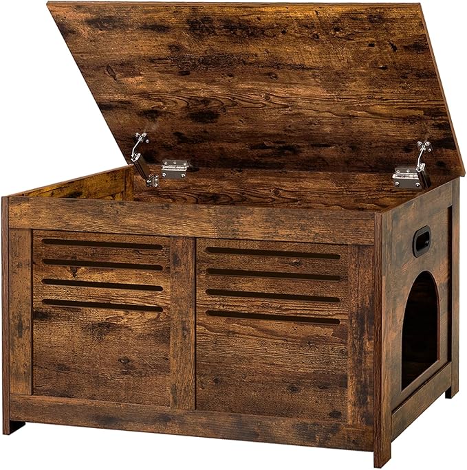 DINZI LVJ Litter Box Enclosure, Flip Top Litter Box Furniture, Hidden Cat Washroom, Wooden Cat House, End Table, 31.5" L x 19.7" W x 19.7" H, Good Ventilation, Easy to Assemble, Rustic Brown