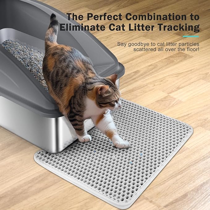 Stainless Steel Cat Litter Box with Lid | XL Extra Large Litter Box for Big Cats | Metal Litter Boxes High Sided | Enclosed Anti-Urine Leakage, Include Litter Mat and All-Metal Litter Scoop