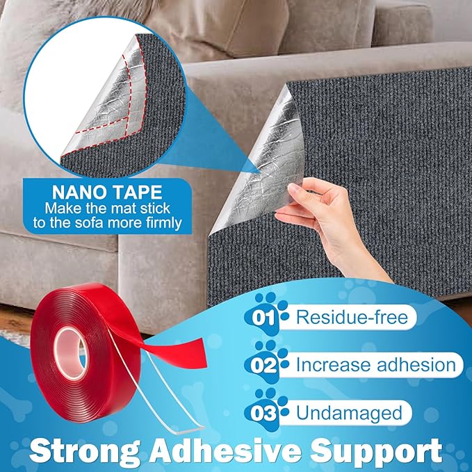 196.8x15.8 Cat Wall Scratcher Mat with Nano Tape,Anti Cats Scratch Furniture Couch Carpet Corner Protector for Indoor,Trimmable Cat Scratching Pad Board Sofa Replacement
